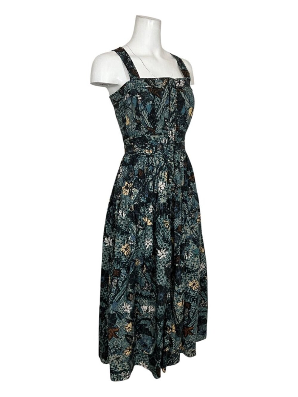 Ulla Johnson Isabela Dress 10 Rainforest Midi Blue Floral Sleeveless Cotton - Picture 10 of 16